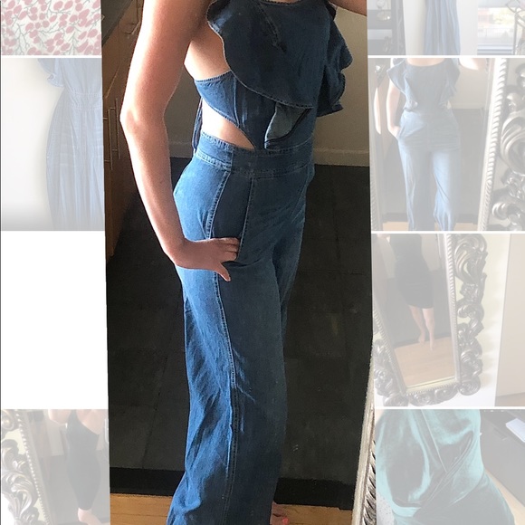 Never been worn denim jumpsuit with ruffle details - Picture 2 of 3